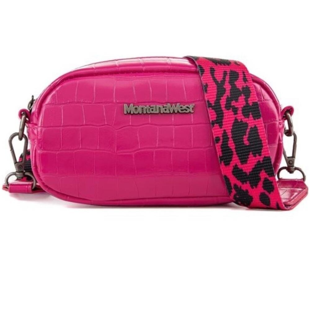 Montana West Hot Pink Crossbody Camera Bag Leopard Strap MWC-086CHPK NEW‎